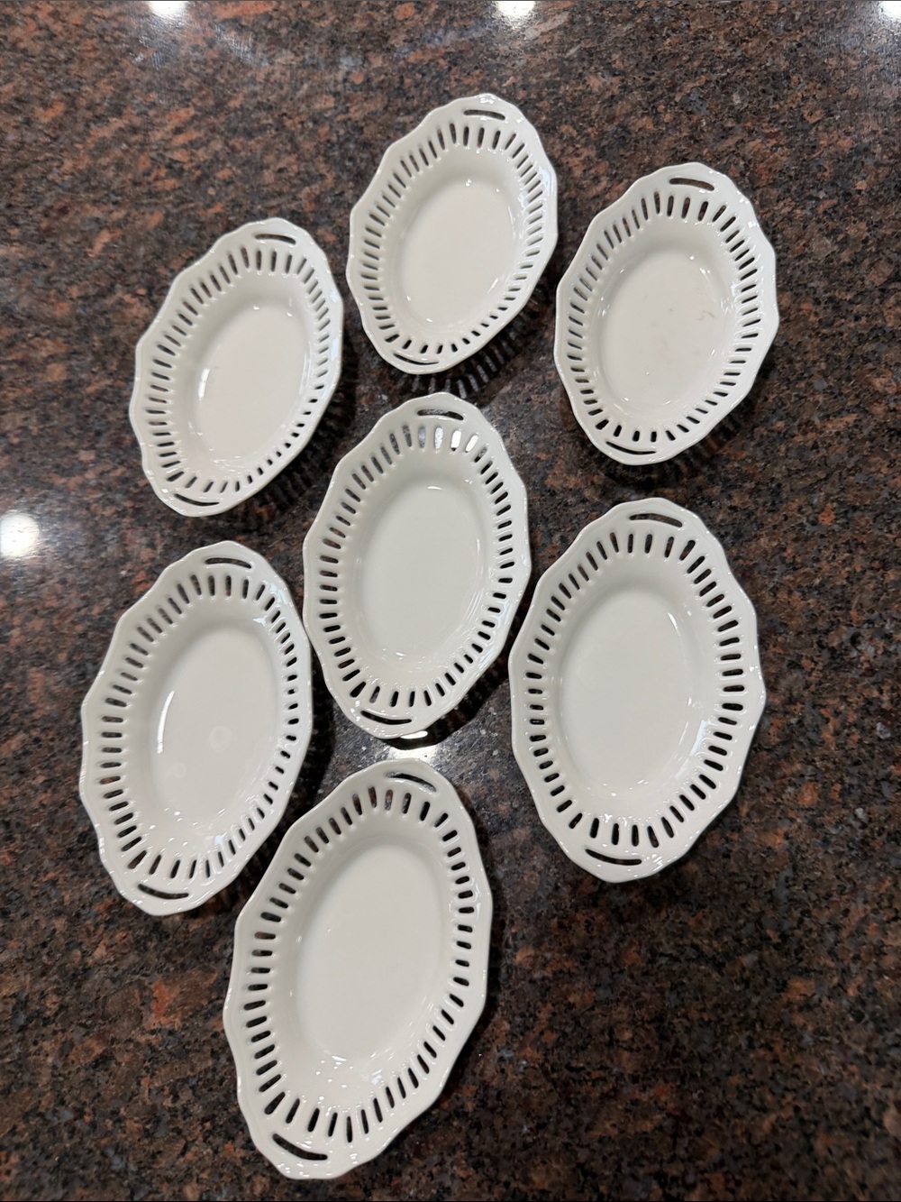 White porcelain  Pierced Edge Serving Dishes - Set of 7
Blanks purchased china p